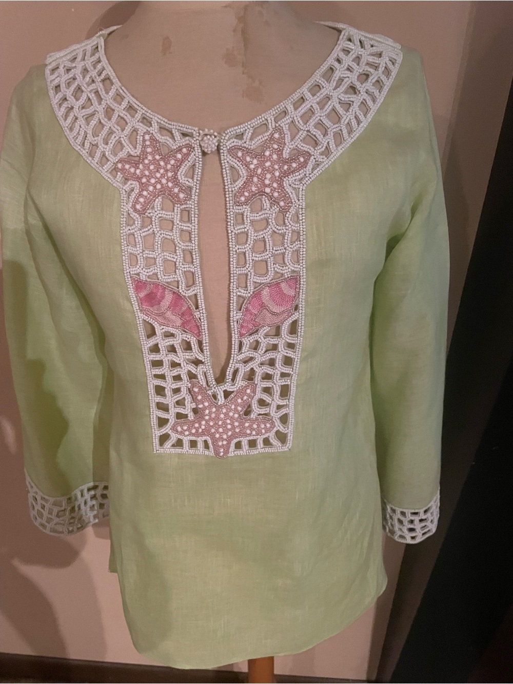 NWOT Fabulous Jeannie McQueeny Linen Beaded Tunic